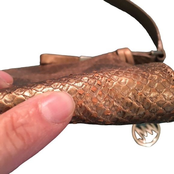 MONSAC Vegan Small Shoulder Bag Snake Embossed Burnt Metallic Gold Y2K - Picture 6 of 6